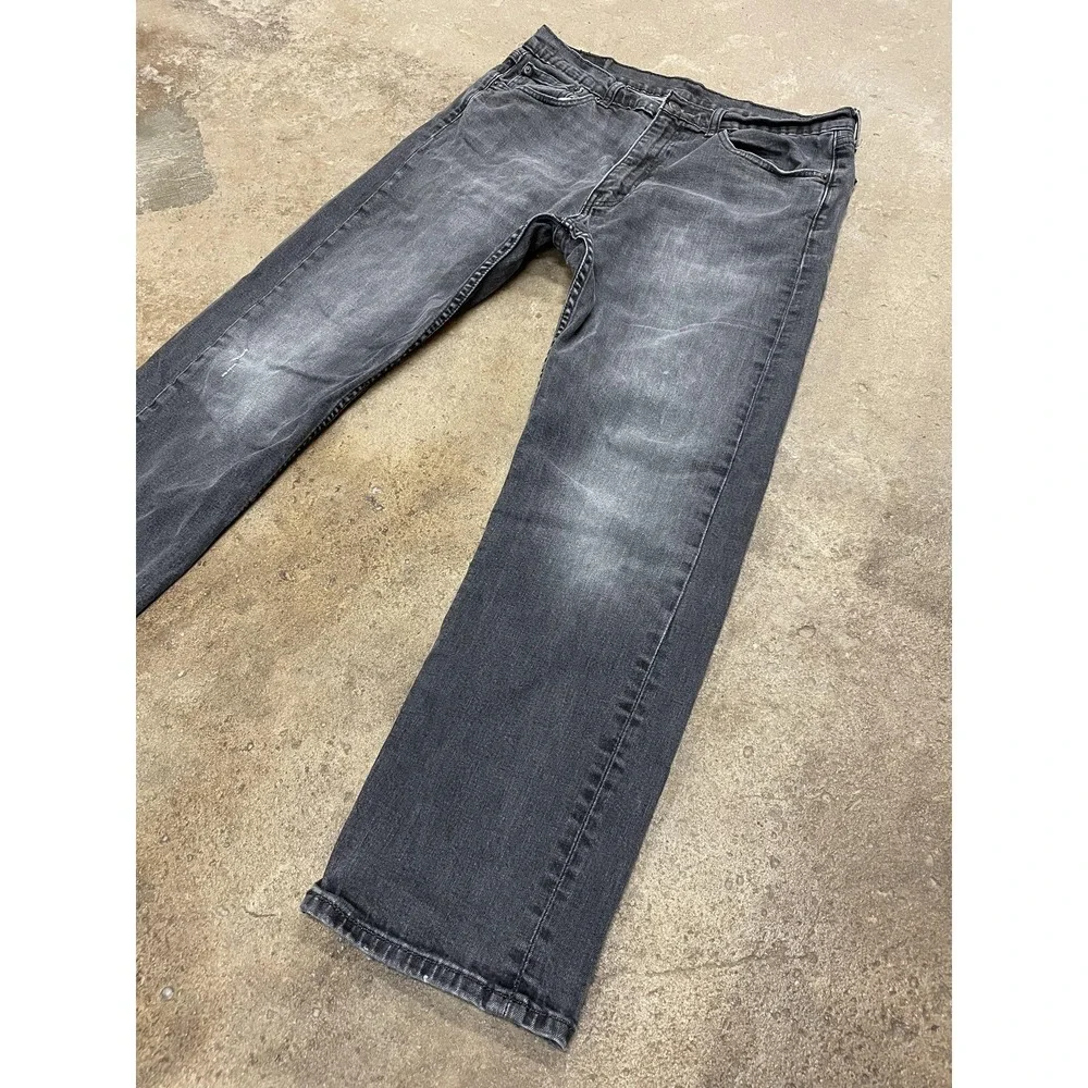 Levis 505 Jeans Mens 36x30 Gray Charcoal Stretch‎ Denim Straight Leg Zip Fly